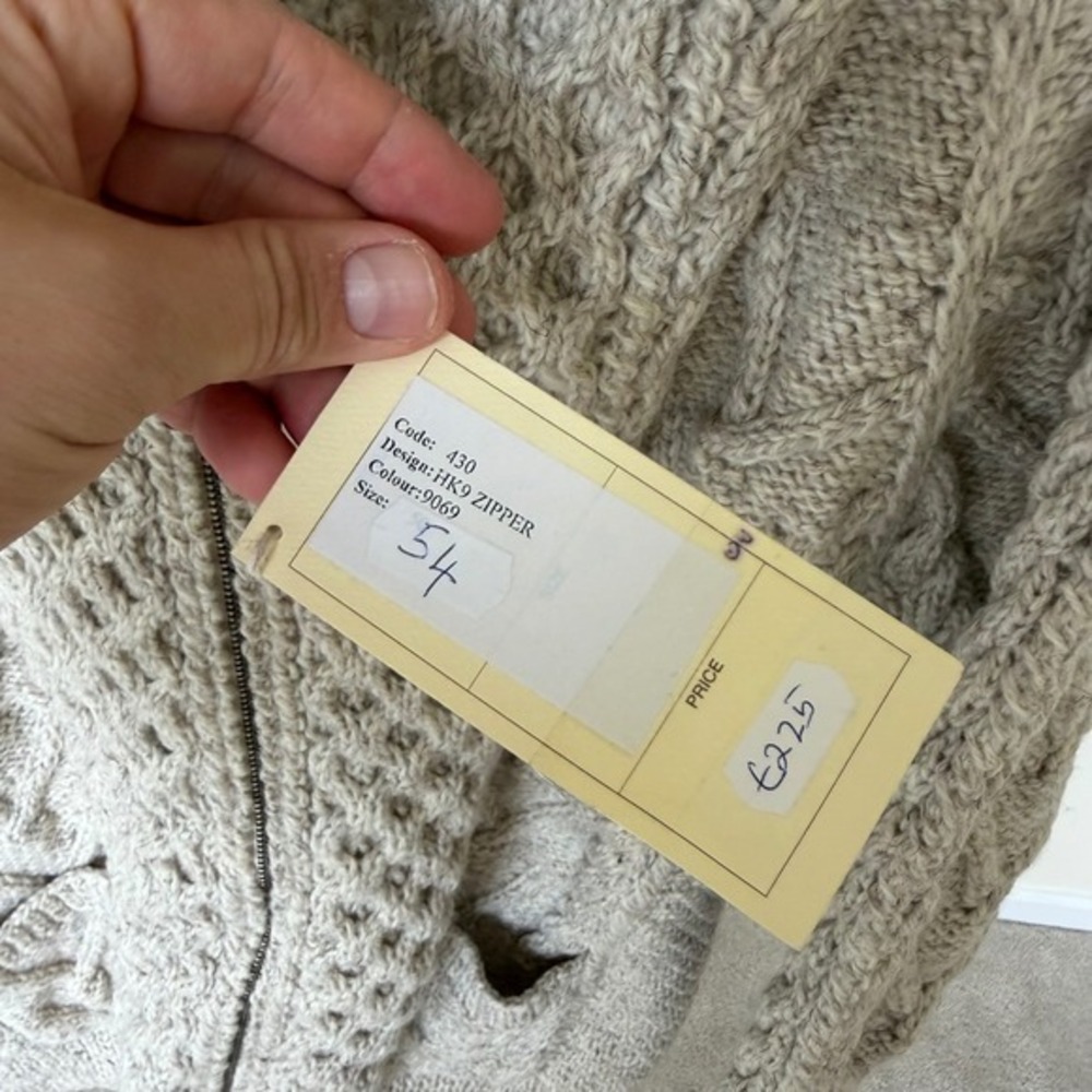 Athena Designs Irish Handknit‎ Wool Zip Cardigan Sweater Oatmeal Mens XL - Picture 5 of 9